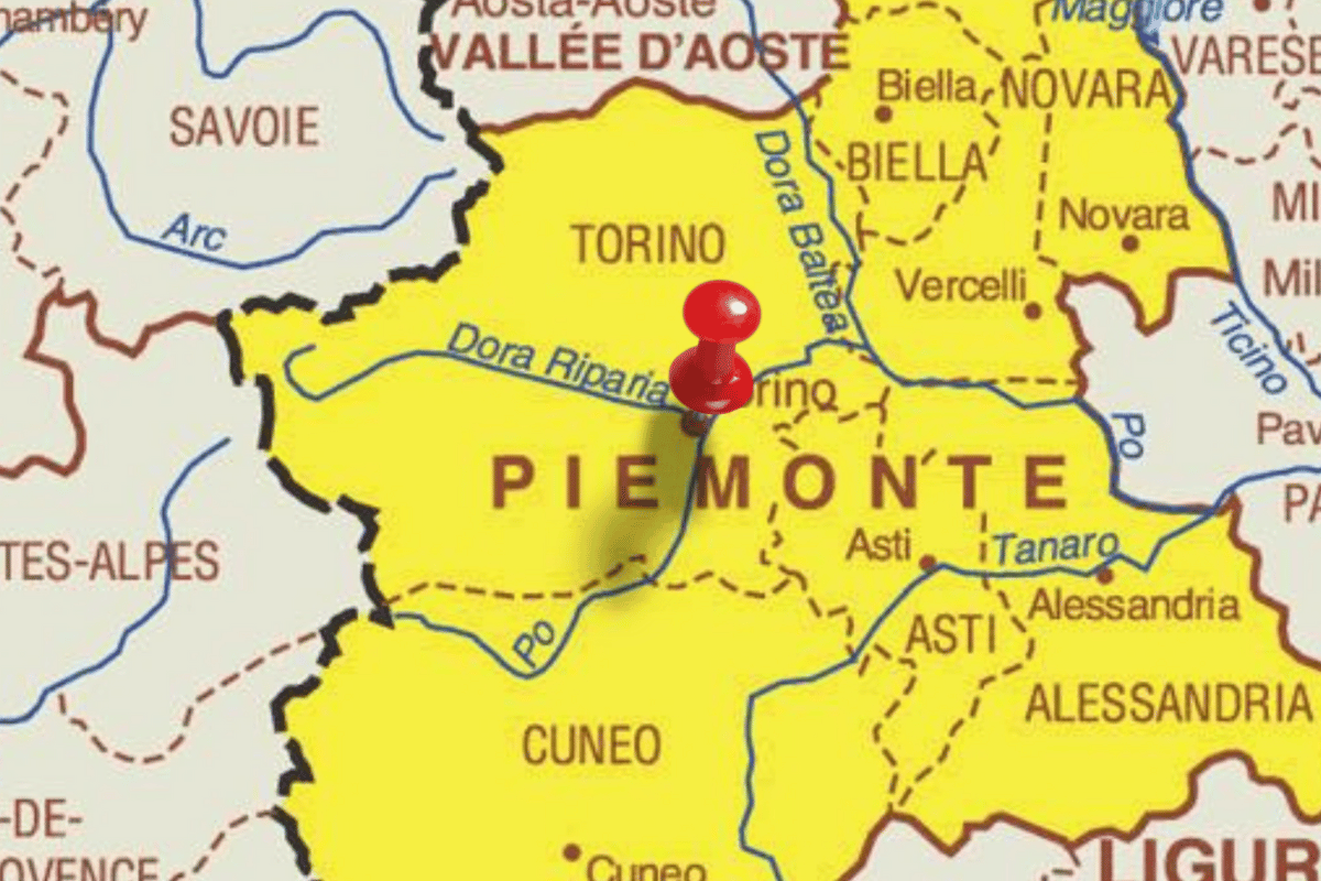 mapa mostrando a região de Piemonte, que deu origem ao nome do prato arroz piamontese