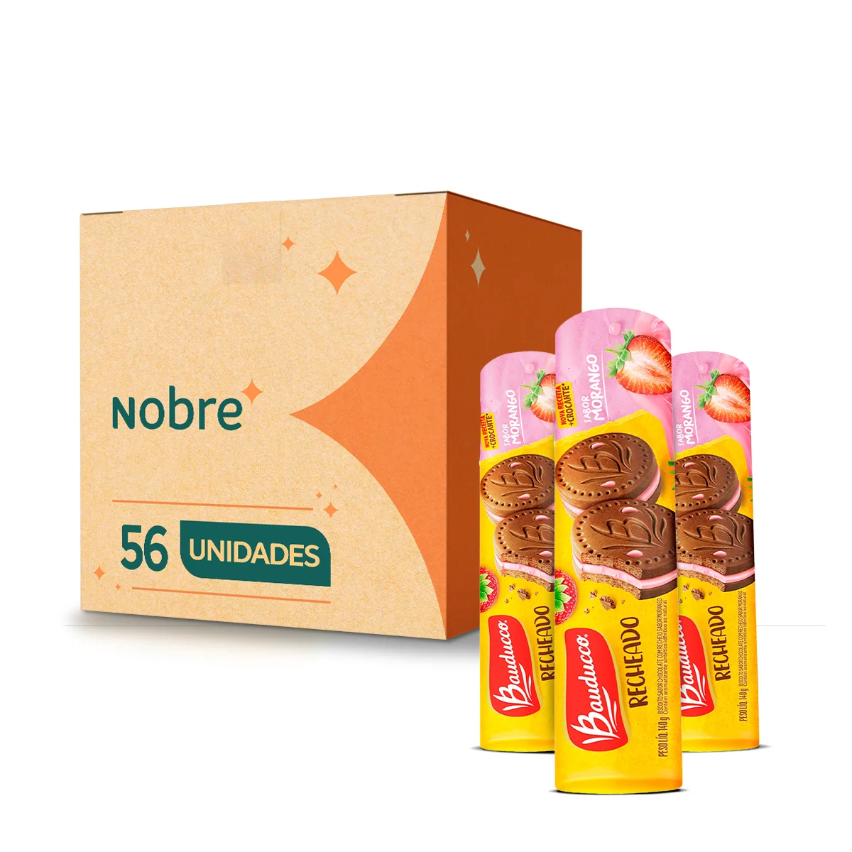 Biscoito Chocolate Recheio Morango Bauducco Recheados Pacote 140g - Bom  Preço Pinda/SP